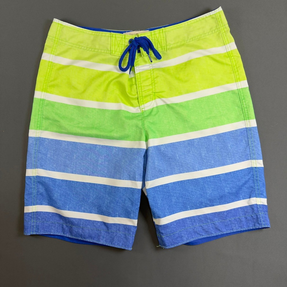 Hollister California Board Shorts Swim Trunks Striped Green Blue Men's Large Y2K